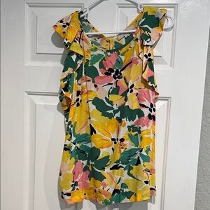LOFT Floral Ruffle Sleeve Blouse - Yellow, Pink, Green